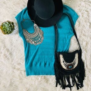 Turquoise Crochet Knit Loose Top